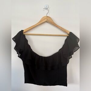Vacation Black Ruffle Crop Top
